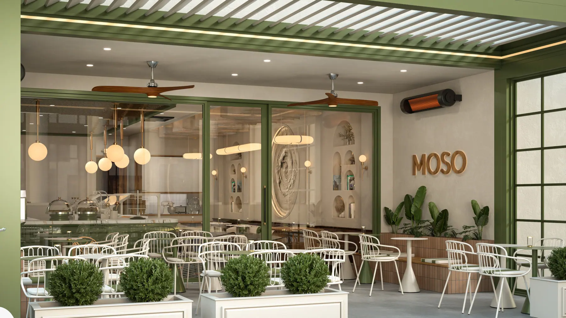 Moso Gelato iç mekanda servis alanı ve niş detayları