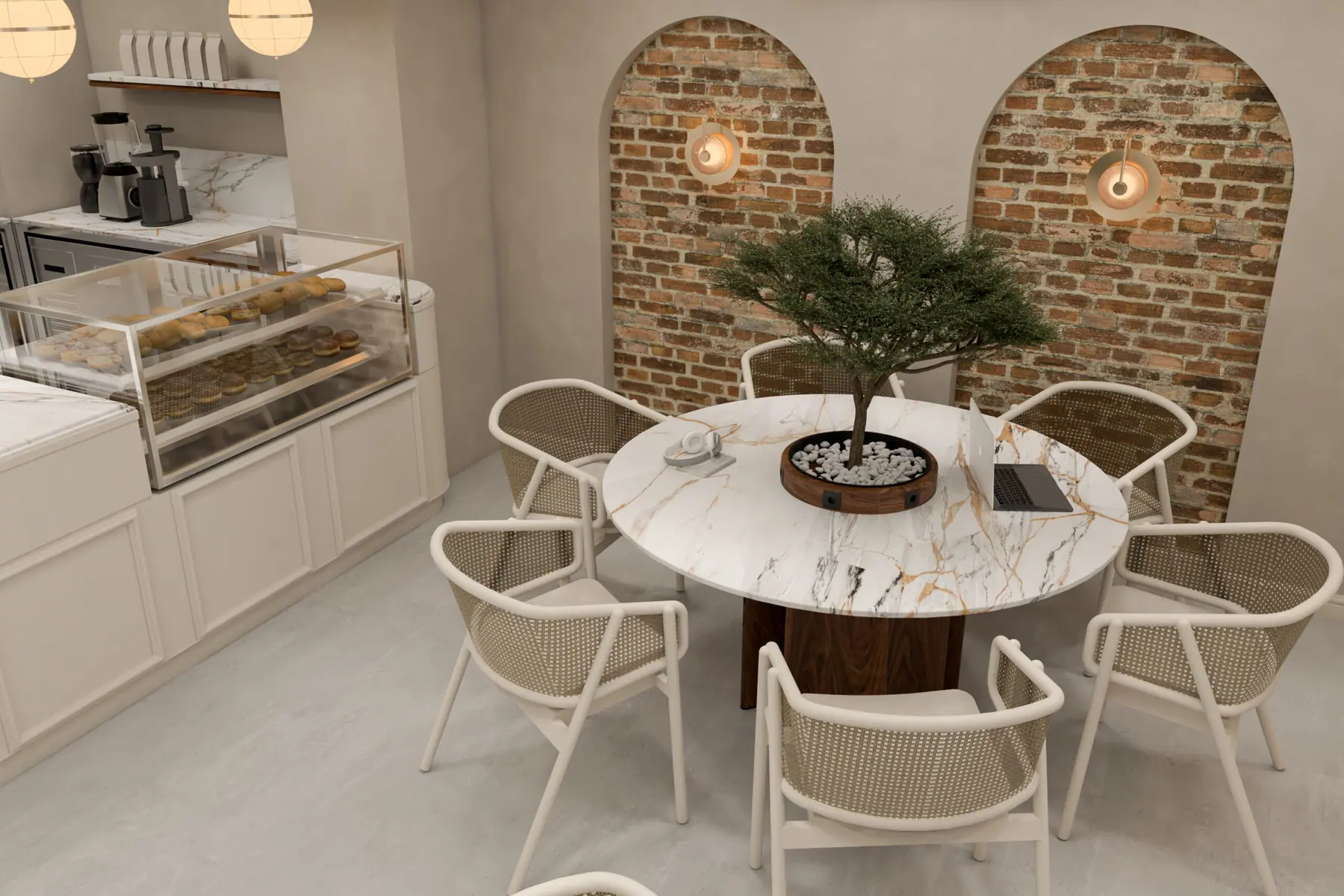 OLG Cafe iç mekanda duvar ve sergileme detayları