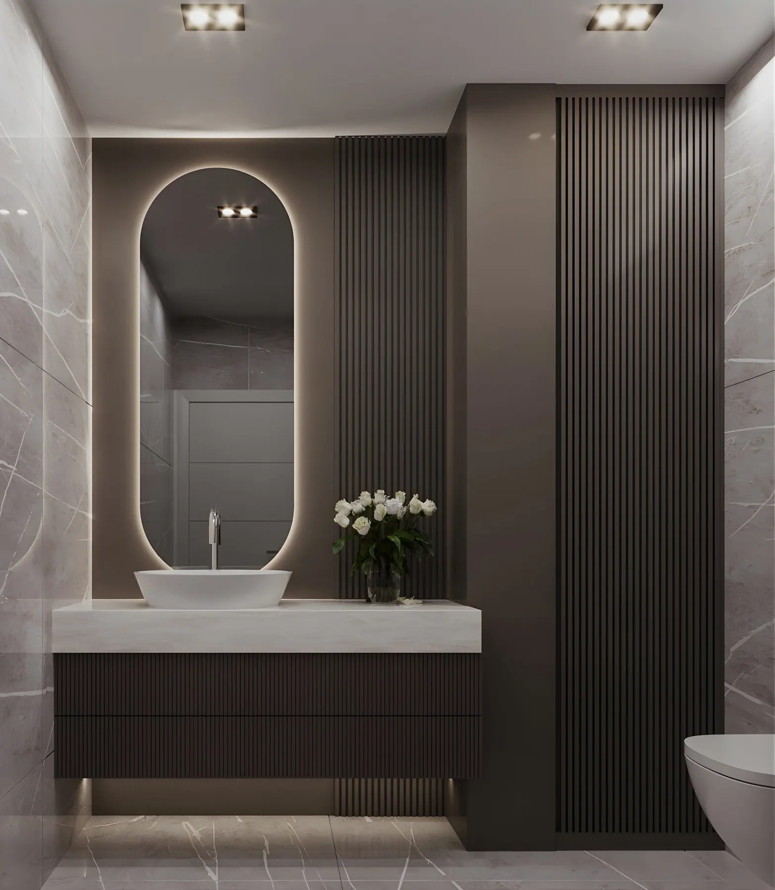 Villa projesinde banyo ve ayna detayı